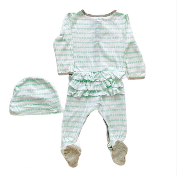 2 Piece Mint Stripe Ruffle Bum Sleeper & Bow Hat - Picture 3 of 6